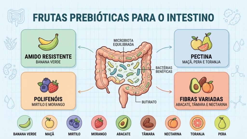 Nove frutas fornecem fibras que nutrem a microbiota e protegem o intestino.