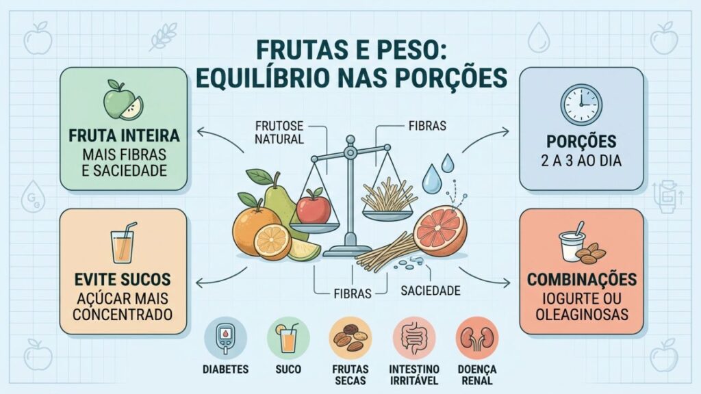 Porções, fibras e forma de consumo definem o equilíbrio das frutas.