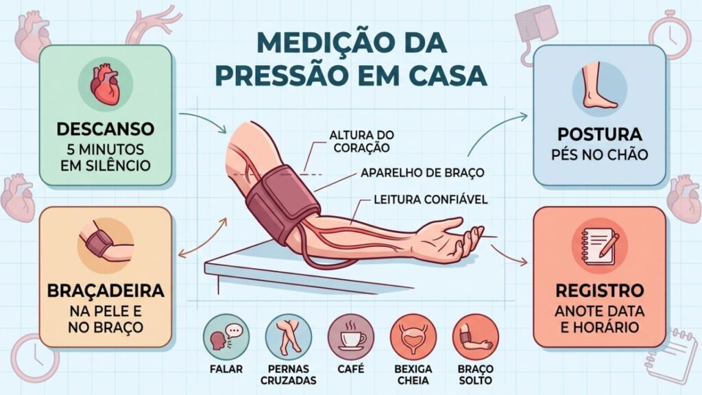 Quatro cuidados tornam a medição da pressão mais confiável em casa.