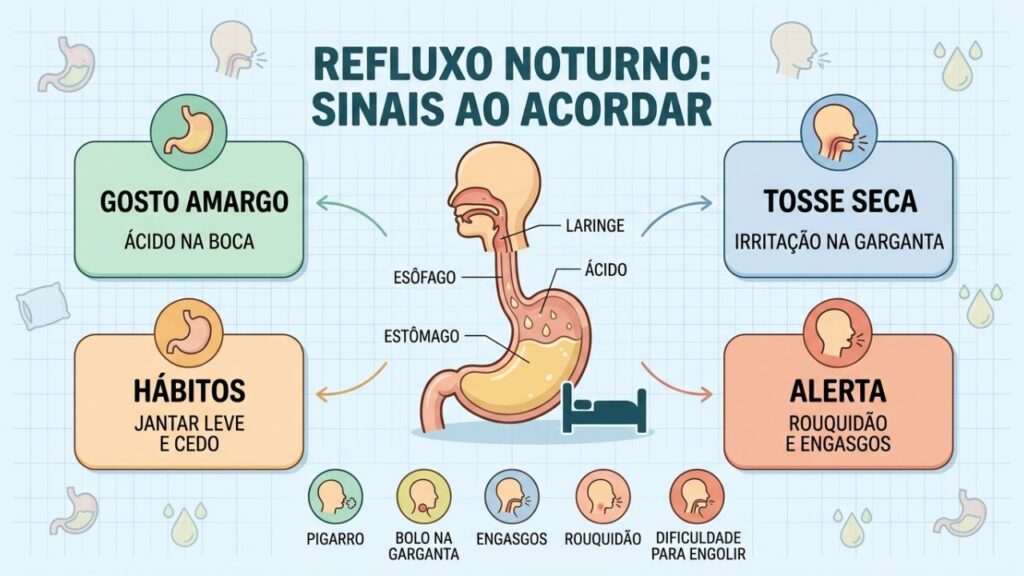 Hábitos noturnos, tosse e rouquidão ajudam a reconhecer o refluxo.