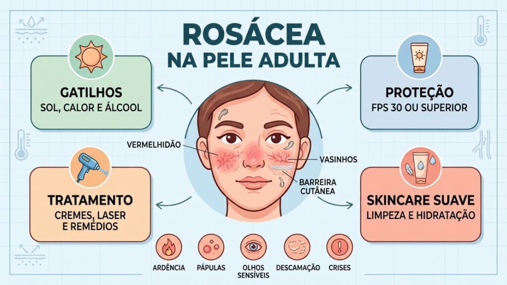 Proteção solar, skincare suave e tratamentos médicos ajudam a controlar crises.