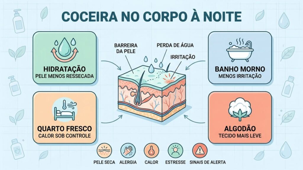 Hidratação, banho morno, frescor e algodão ajudam a reduzir a coceira.