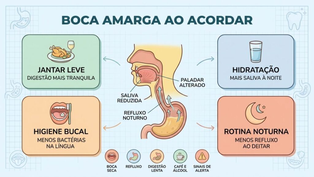 Hábitos noturnos simples ajudam a reduzir refluxo, boca seca e amargor.