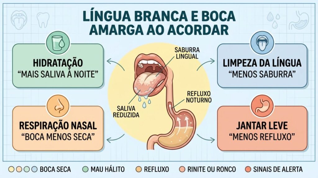 Hidratação, limpeza da língua e jantar leve ajudam a reduzir o amargor.
