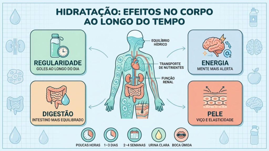 Regularidade, energia, digestão e pele mostram os efeitos da hidratação.