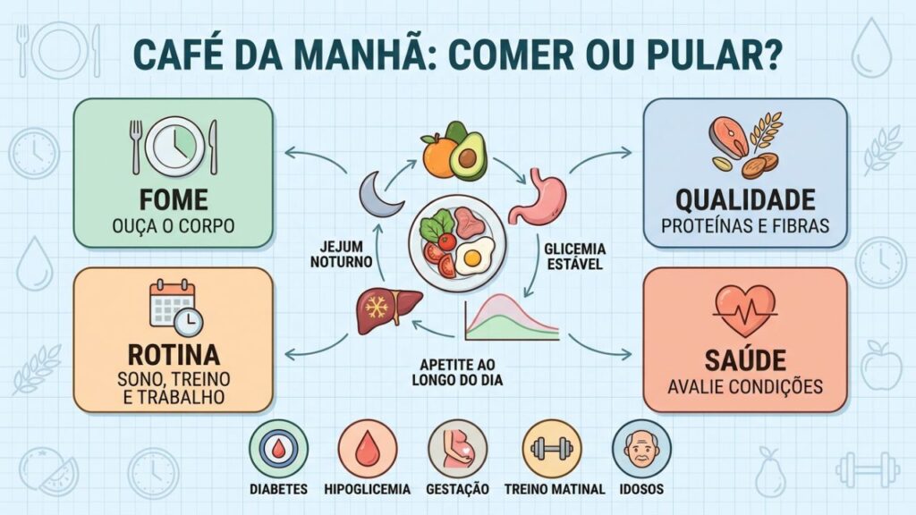 Fome, rotina, saúde e qualidade das refeições orientam a decisão.