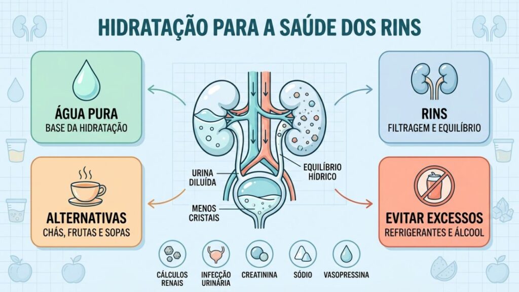 Água, urina diluída e bons hábitos apoiam a função renal diária.