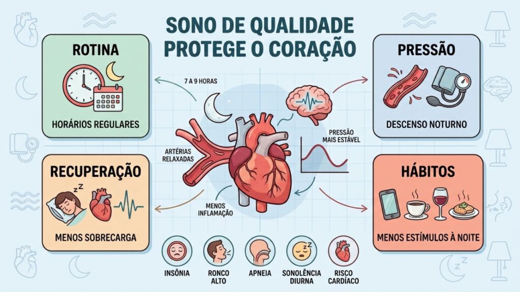 Rotina, pressão, recuperação e hábitos noturnos sustentam a saúde cardiovascular.