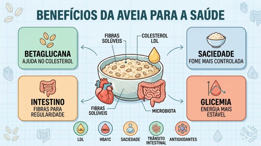 Betaglucana, fibras e antioxidantes explicam os benefícios diários da aveia.