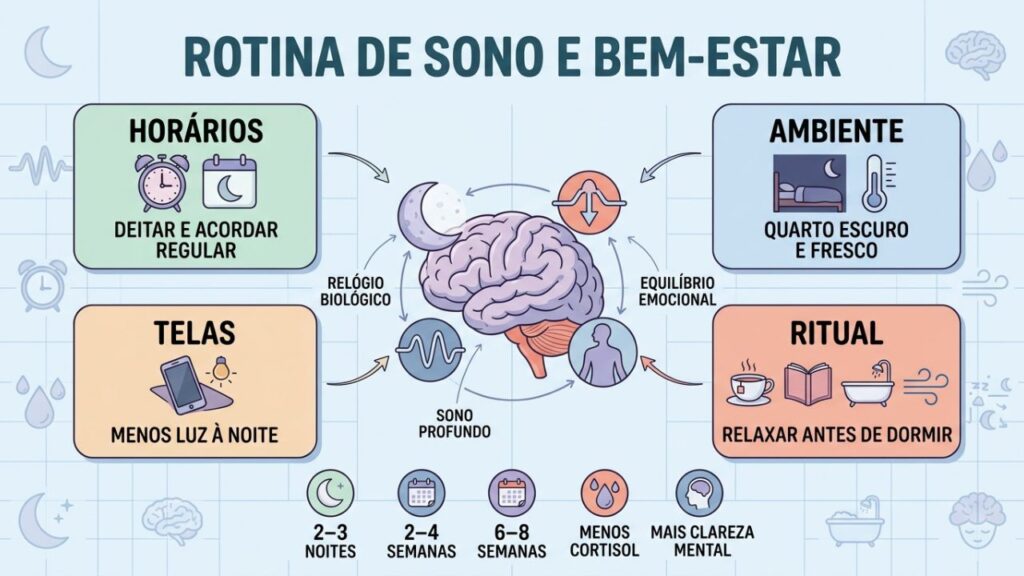 Horários, ambiente, menos telas e ritual sustentam o sono reparador.