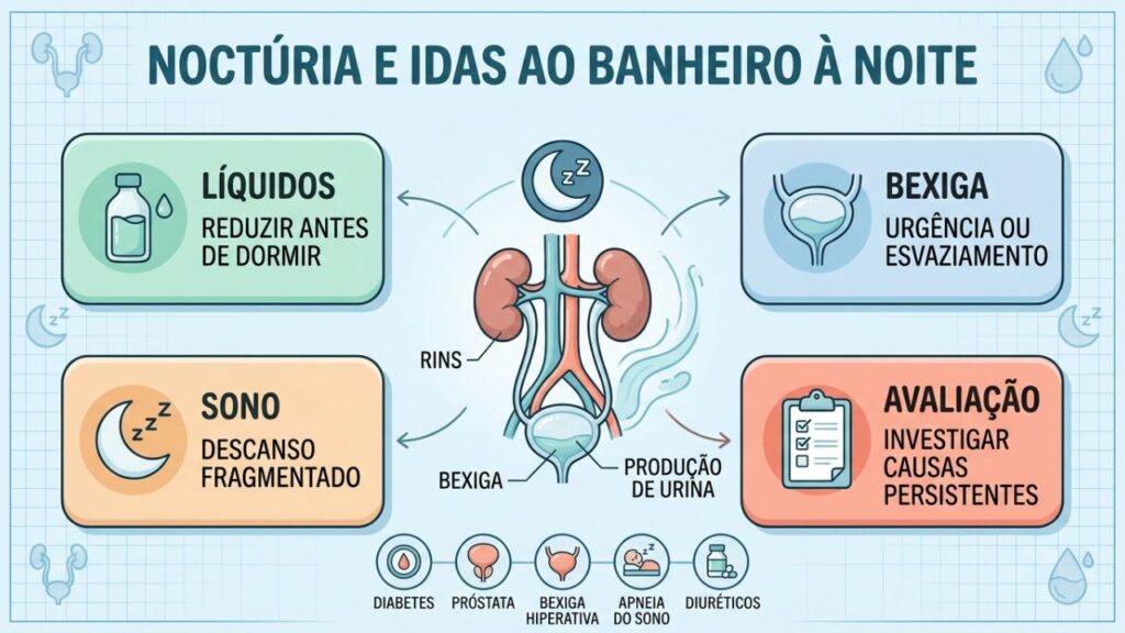 Líquidos, bexiga, sono e avaliação orientam o cuidado com a noctúria.