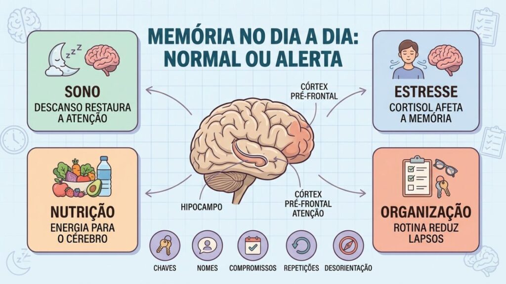 Sono, estresse, nutrição e organização ajudam a proteger a memória.
