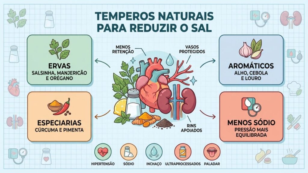 Ervas, aromáticos e especiarias reduzem sódio sem perder sabor.