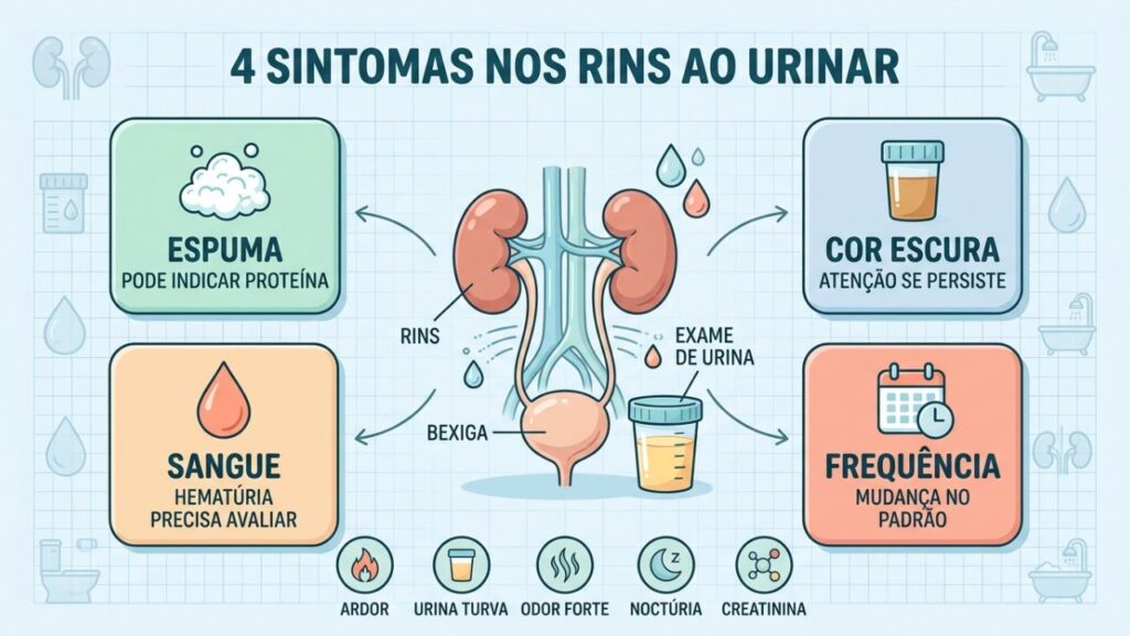Quatro sinais ao urinar ajudam a decidir quando investigar os rins.