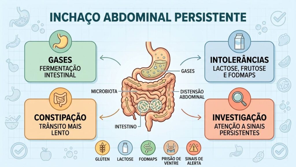 Gases, intolerâncias, constipação e sinais persistentes orientam a investigação digestiva.