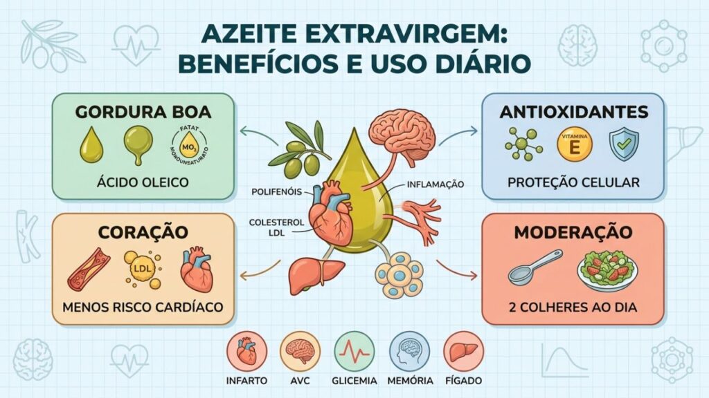 Gordura boa, antioxidantes, coração e moderação resumem os benefícios do azeite.