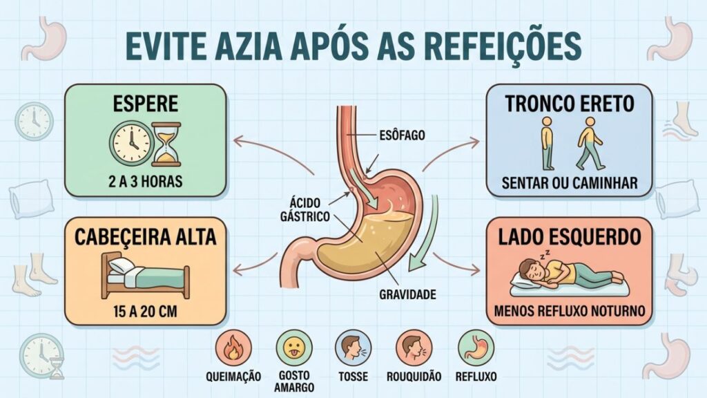 Quatro cuidados posturais reduzem queimação depois das refeições.