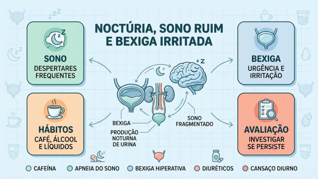 Sono, bexiga, hábitos e avaliação ajudam a investigar despertares noturnos.