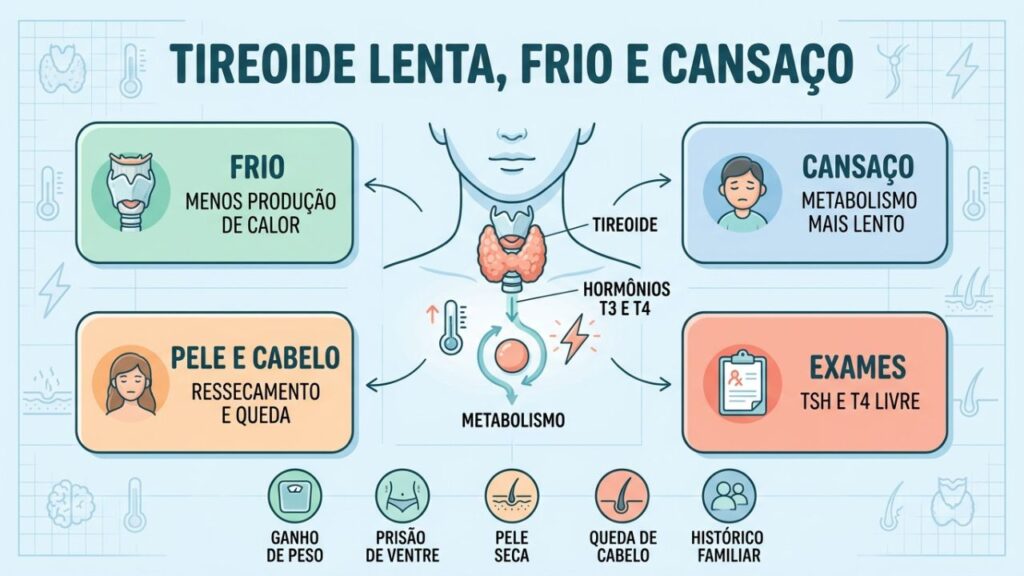Sintomas, exames e fatores de risco ajudam a investigar hipotireoidismo.
