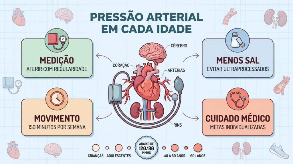 Sal, movimento, peso e monitoramento sustentam pressão arterial saudável.