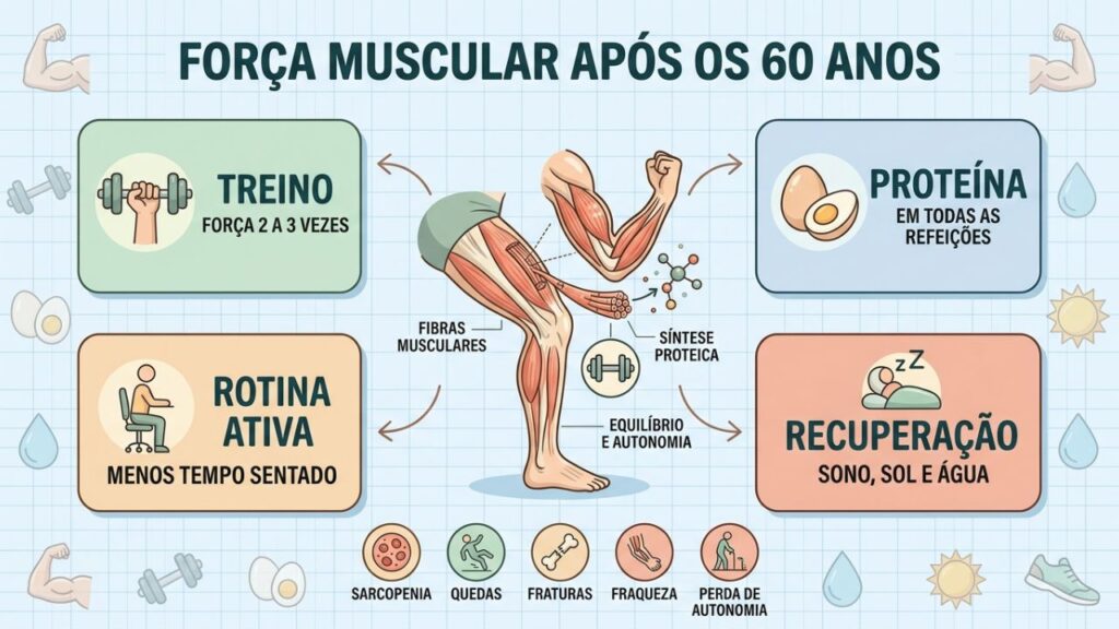 Quatro cuidados integrados fortalecem músculos e reduzem riscos da sarcopenia.