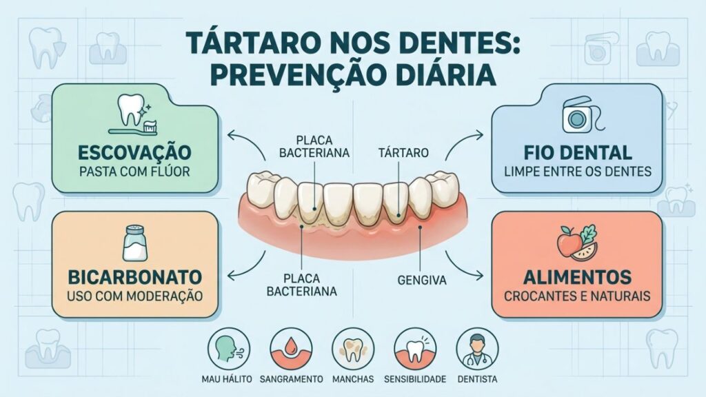 Escovação, fio dental e moderação previnem acúmulo de placa.