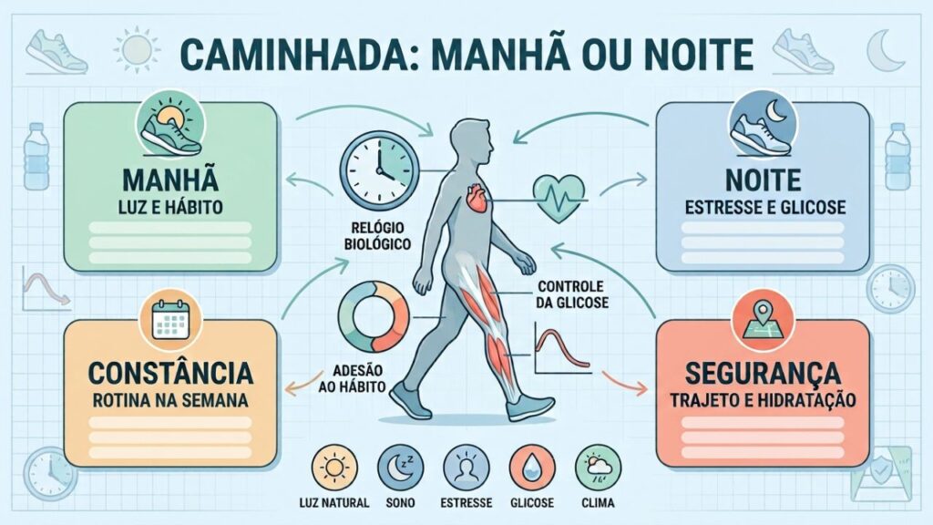 Manhã, noite, constância e segurança orientam uma caminhada sustentável.