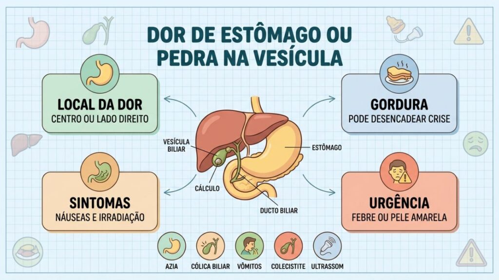 Local da dor, gordura e sinais de alerta ajudam a diferenciar.