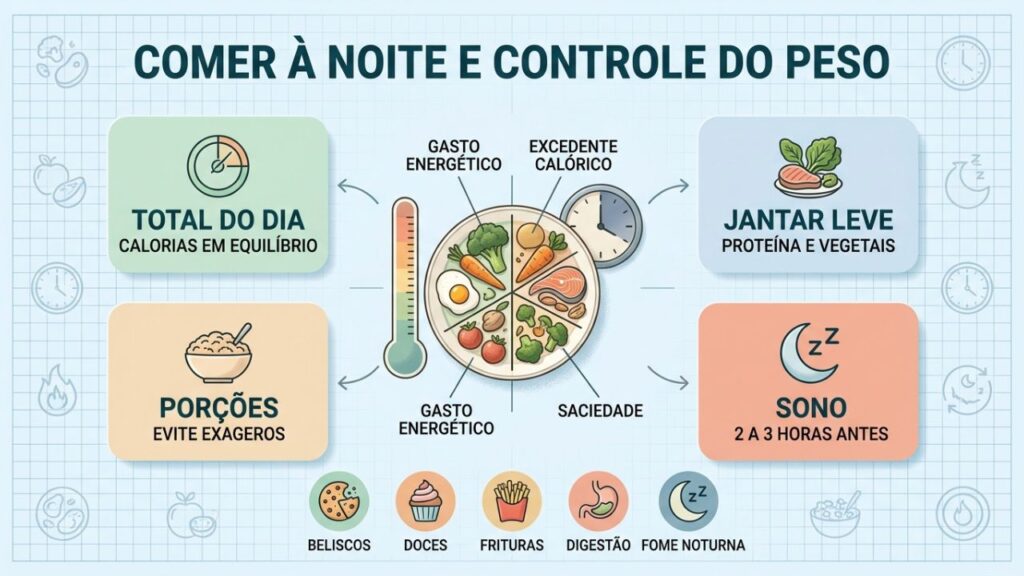 Calorias, porções, qualidade do jantar e sono orientam o peso.