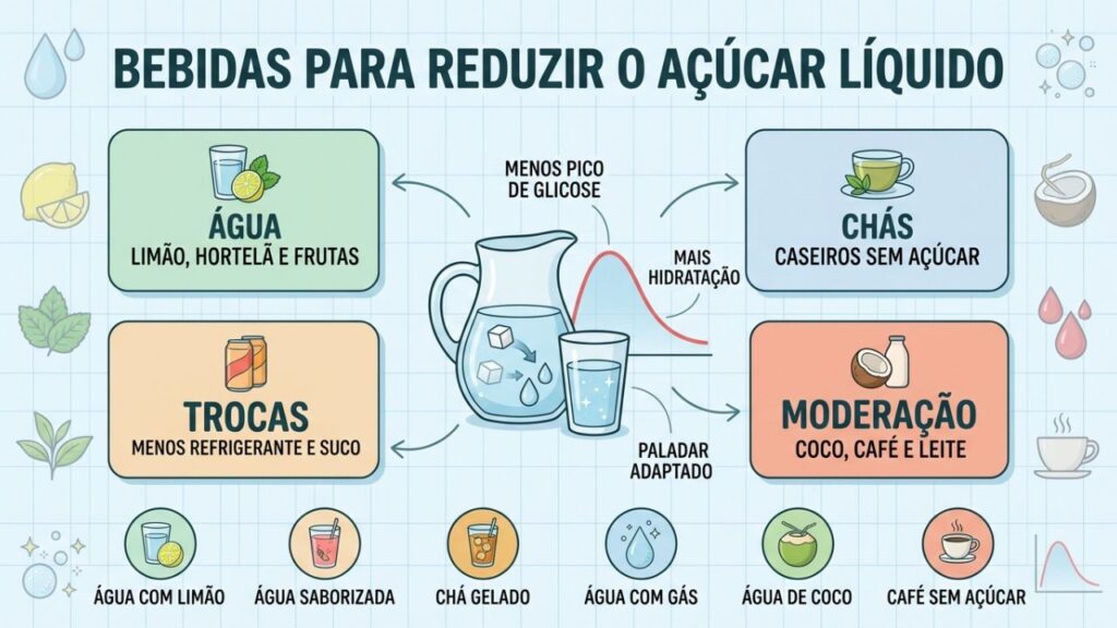Seis trocas simples diminuem açúcar líquido e favorecem glicose estável.