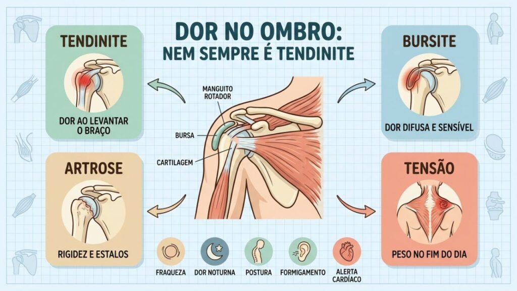Tendinite, bursite, artrose e tensão muscular têm sinais diferentes.