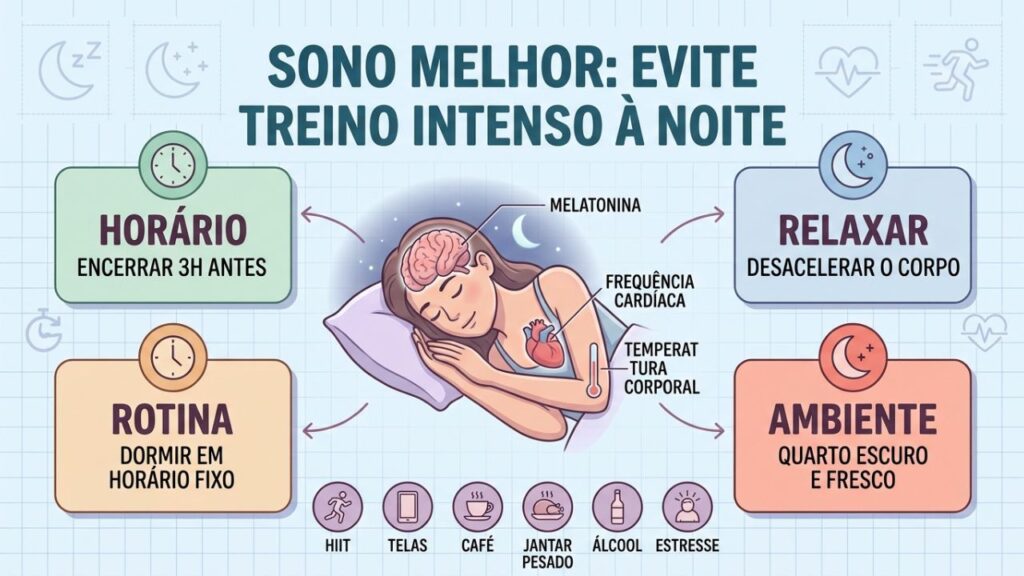 Sono melhora com treino no horário certo, rotina e ambiente adequado.