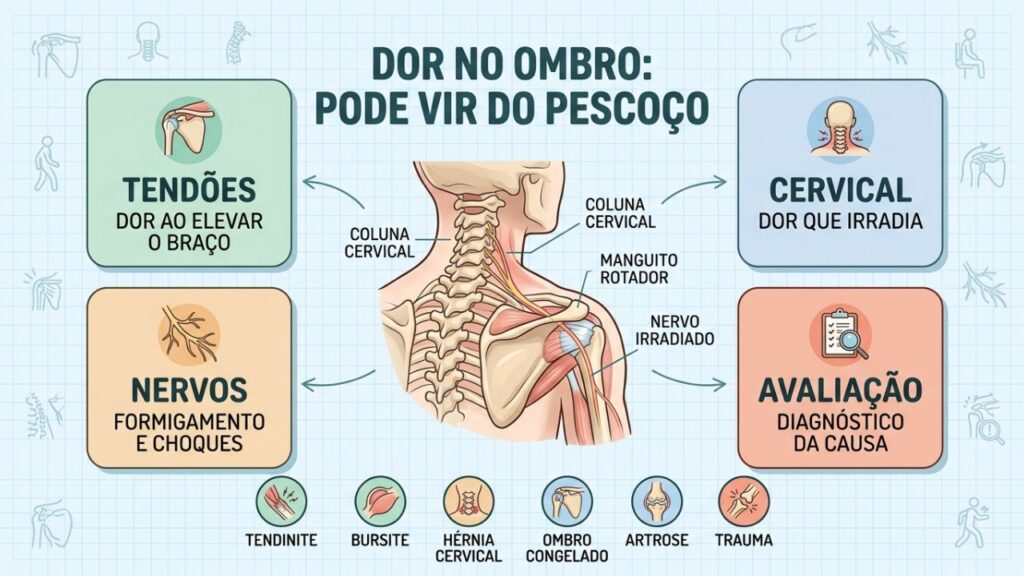 Tendões, cervical, nervos e avaliação ajudam a identificar a causa.