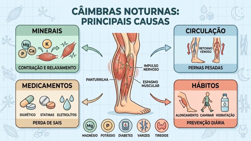 Minerais, circulação, remédios e hábitos ajudam a explicar câimbras.