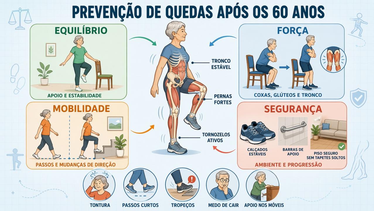 Quatro pilares reduzem o risco de quedas e preservam a autonomia.