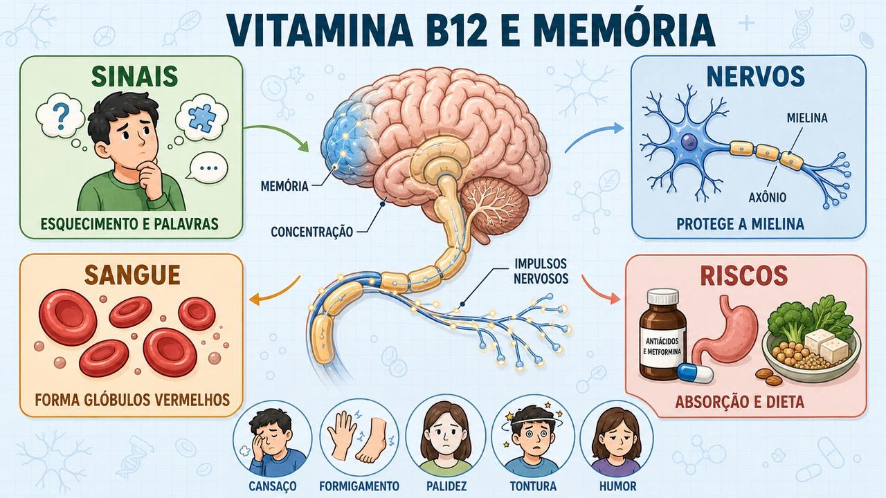 Sinais, funções, riscos e sintomas ajudam a entender a falta de B12.