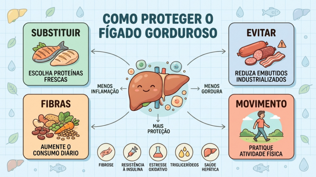 Quatro pilares ajudam a reduzir a inflamação e proteger o fígado gorduroso.