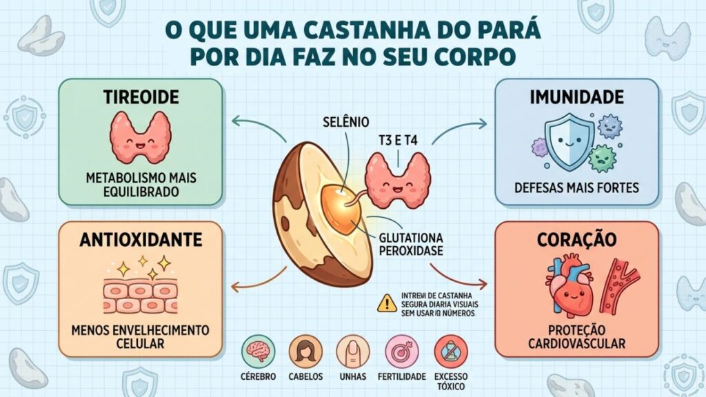 Quatro benefícios do selênio ajudam a proteger o metabolismo, o coração e as células.