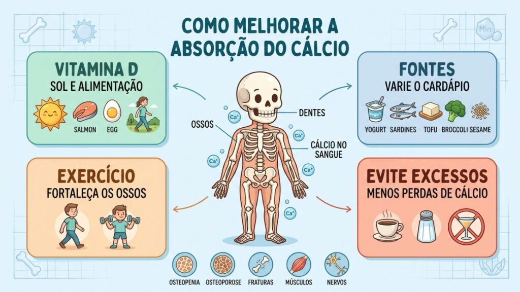Quatro pilares para melhorar a absorção do cálcio e proteger os ossos.