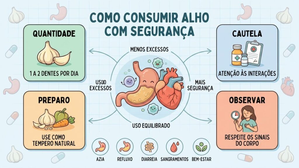 Quatro cuidados ajudam a consumir alho com segurança e evitar excessos.
