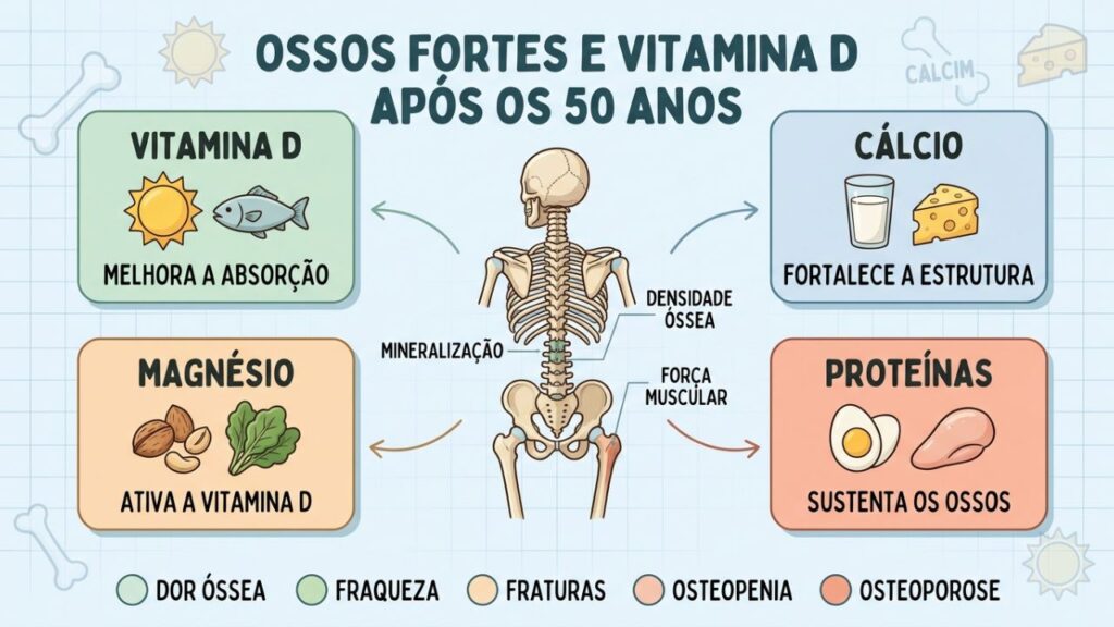 Quatro nutrientes trabalham juntos para preservar a saúde óssea.