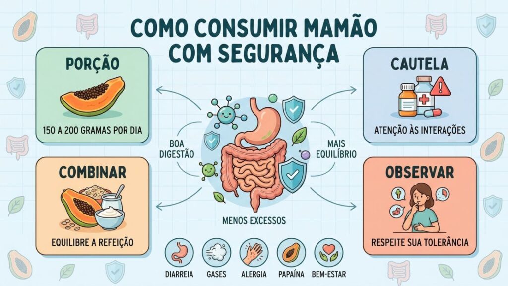 Quatro cuidados ajudam a consumir mamão com segurança e equilíbrio.