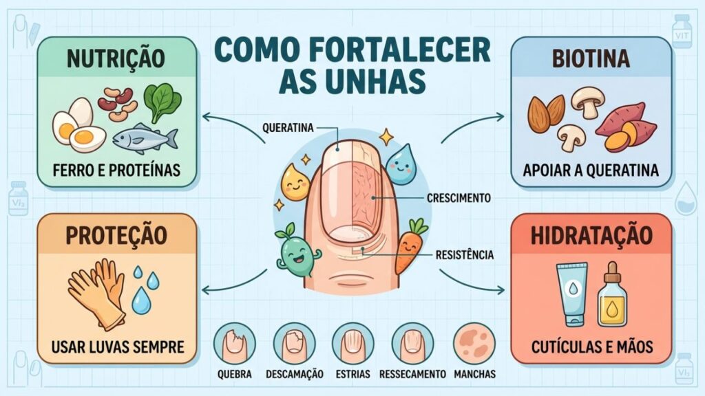 Quatro pilares ajudam a recuperar a resistência e proteger as unhas.