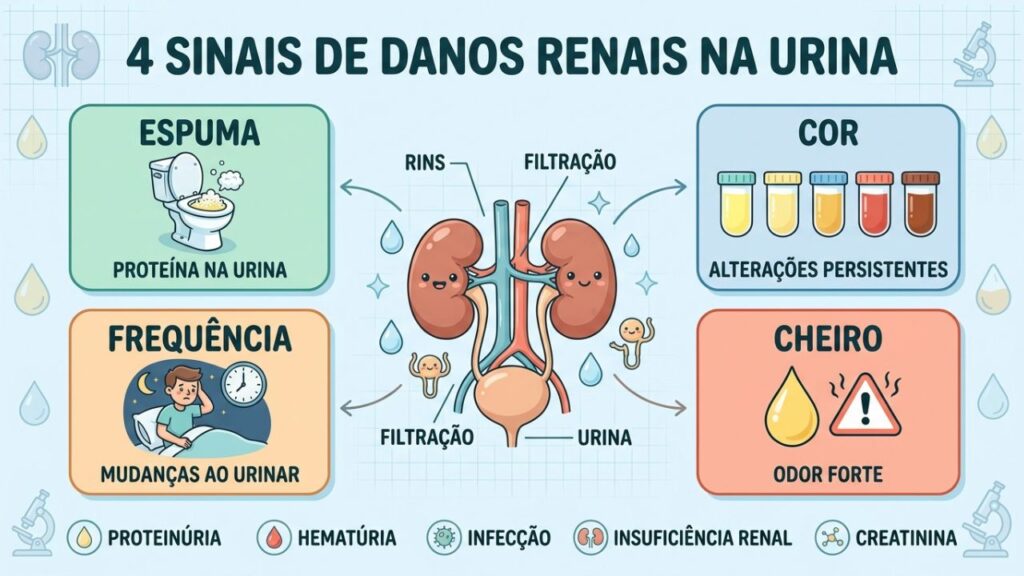Espuma, cor, cheiro e frequência urinária ajudam a identificar alterações renais.