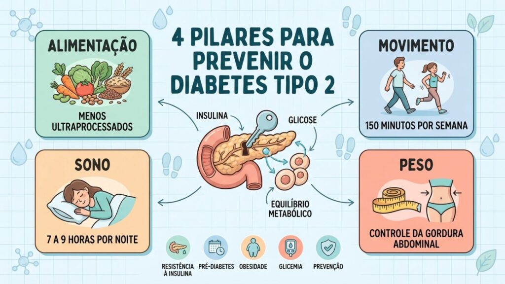 Quatro pilares ajudam a reduzir o risco de diabetes tipo 2.