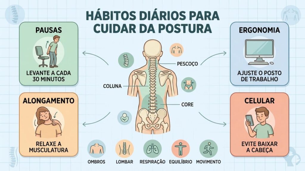 Quatro hábitos simples ajudam a manter uma postura mais saudável.