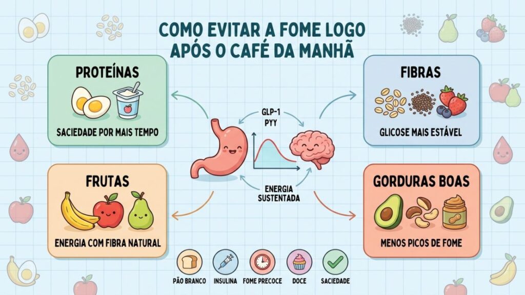 Proteínas, fibras e gorduras boas prolongam a saciedade até o almoço.