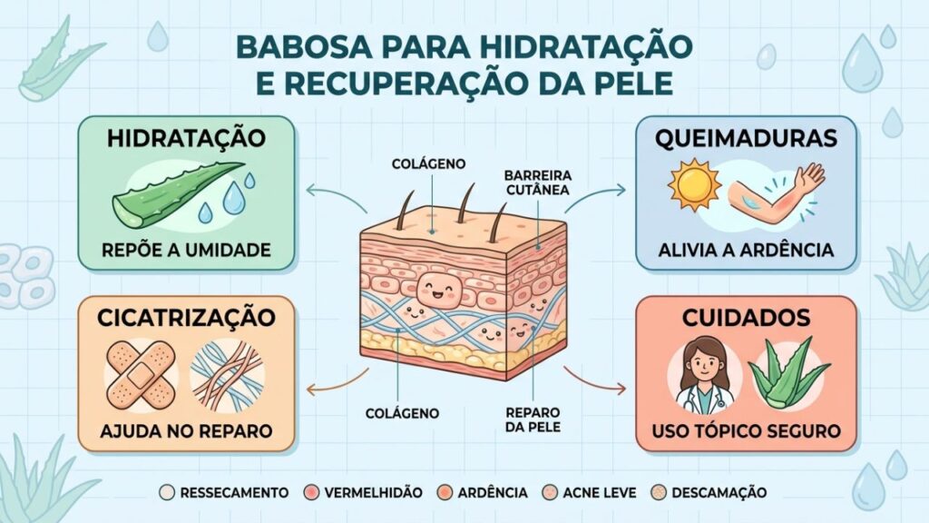 Quatro benefícios da babosa favorecem a recuperação e proteção da pele.