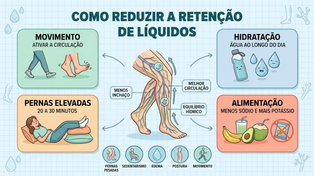 Quatro pilares ajudam a reduzir a retenção de líquidos e melhorar a circulação.