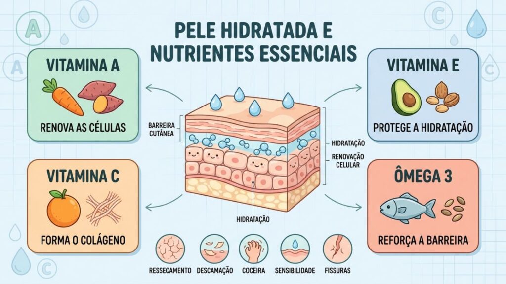 Quatro nutrientes fortalecem a barreira cutânea e reduzem o ressecamento.